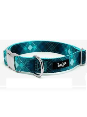 Blue plaid heavy duty dog collar size Large